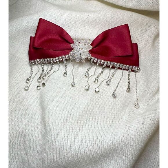 Gorgeous deep red rhinestone and beaded hair claw - Picture 5 of 6